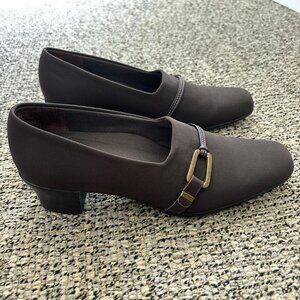 Munro 'Cindi' Block Heel Pumps - Brown Buckle Chunky Heels Size 7.5